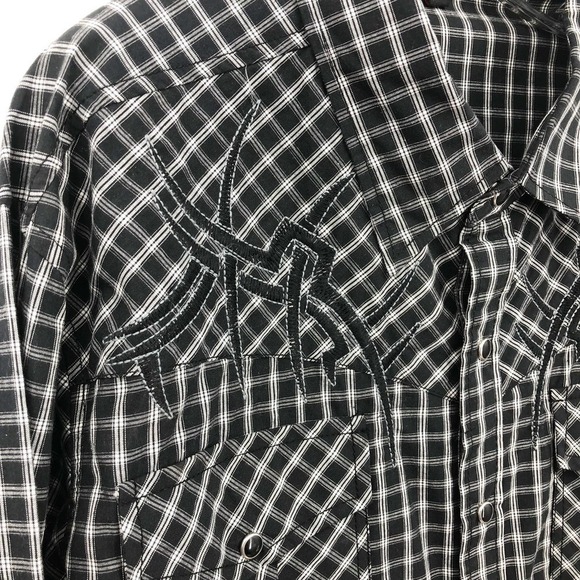 Caviar Dremes Italian Button Front Shirt Men's Size XL Black Check Embroidered - Picture 5 of 10